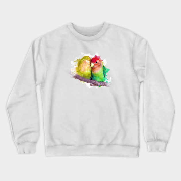 Aquarell Watercolor Splatter Lovebird Parrots Valentines Day Crewneck Sweatshirt by BirdNerd